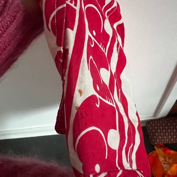 Vintage 70s Gabrielle Fouell Elephant Red and White Block Print Top - Picture 6 of 6